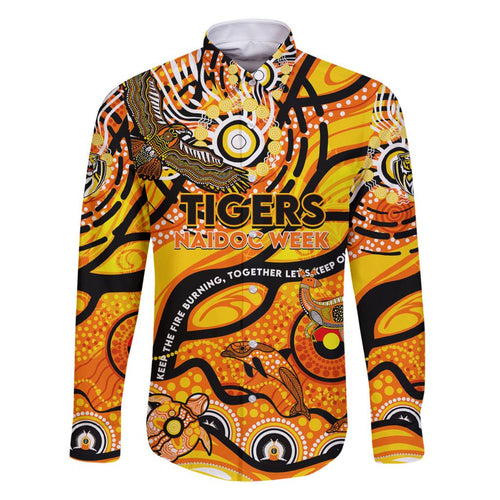 Custom NAIDOC Week 2024 Tiger Family Matching Off Shoulder Short Dress and Hawaiian Shirt Aboriginal Animals Keep The Fire Burning
