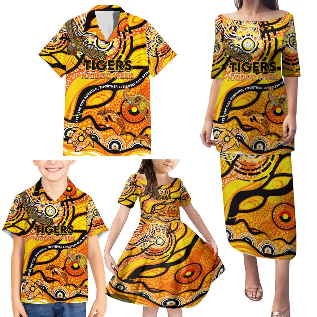 Custom NAIDOC Week 2024 Tiger Family Matching Puletasi and Hawaiian Shirt Aboriginal Animals Keep The Fire Burning