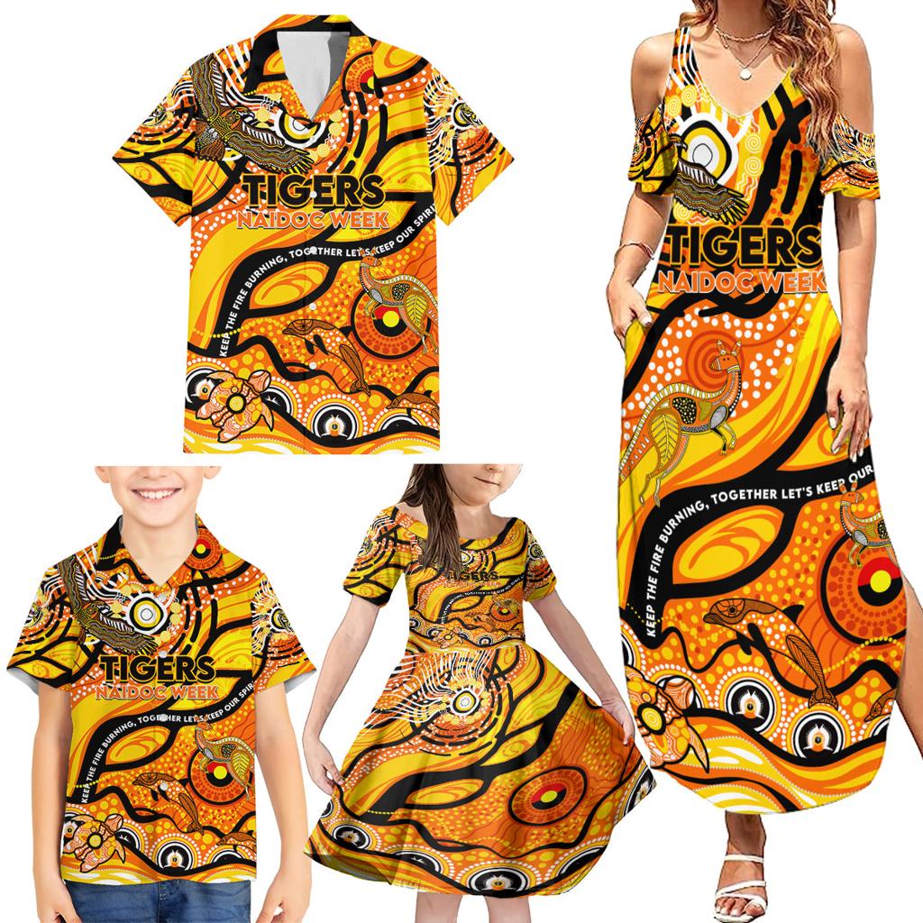 Custom NAIDOC Week 2024 Tiger Family Matching Summer Maxi Dress and Hawaiian Shirt Aboriginal Animals Keep The Fire Burning