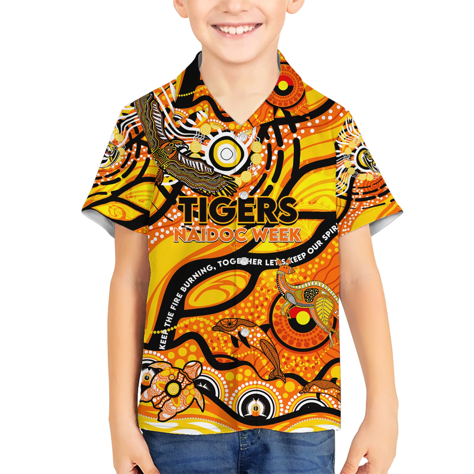Custom NAIDOC Week 2024 Tiger Kid Hawaiian Shirt Aboriginal Animals Keep The Fire Burning