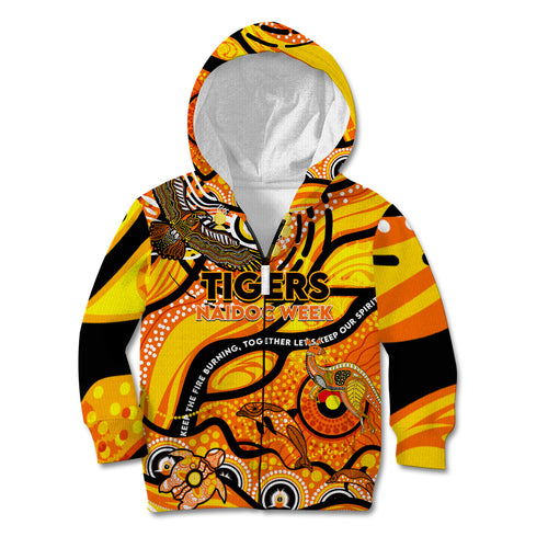 Custom NAIDOC Week 2024 Tiger Kid Hoodie Aboriginal Animals Keep The Fire Burning