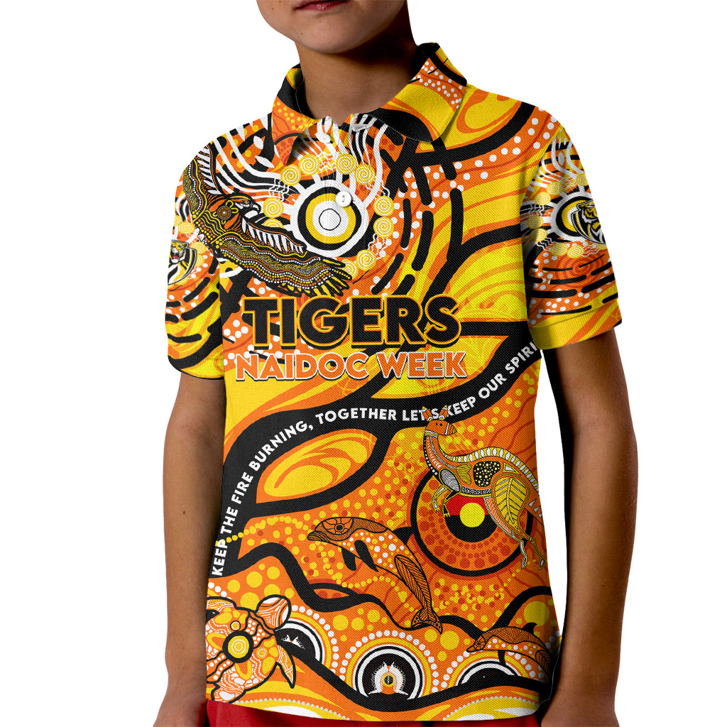 Custom NAIDOC Week 2024 Tiger Kid Polo Shirt Aboriginal Animals Keep The Fire Burning