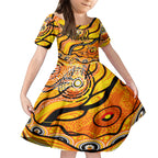 Custom NAIDOC Week 2024 Tiger Kid Short Sleeve Dress Aboriginal Animals Keep The Fire Burning