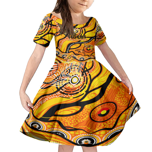 Custom NAIDOC Week 2024 Tiger Kid Short Sleeve Dress Aboriginal Animals Keep The Fire Burning