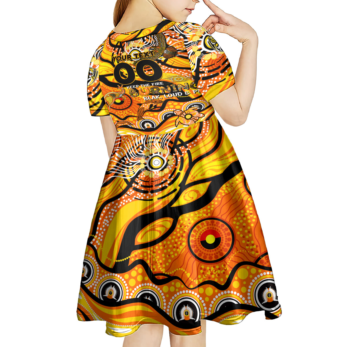 Custom NAIDOC Week 2024 Tiger Kid Short Sleeve Dress Aboriginal Animals Keep The Fire Burning