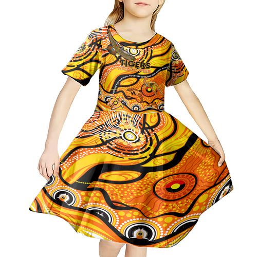 Custom NAIDOC Week 2024 Tiger Kid Short Sleeve Dress Aboriginal Animals Keep The Fire Burning
