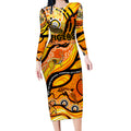 Custom NAIDOC Week 2024 Tiger Long Sleeve Bodycon Dress Aboriginal Animals Keep The Fire Burning