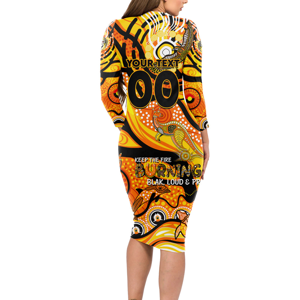 Custom NAIDOC Week 2024 Tiger Long Sleeve Bodycon Dress Aboriginal Animals Keep The Fire Burning