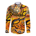 Custom NAIDOC Week 2024 Tiger Long Sleeve Button Shirt Aboriginal Animals Keep The Fire Burning