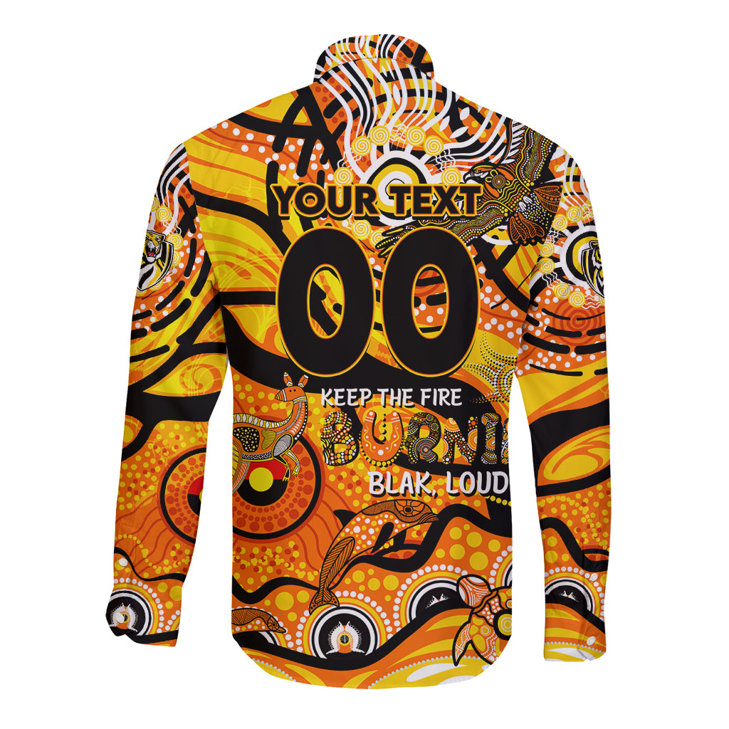 Custom NAIDOC Week 2024 Tiger Long Sleeve Button Shirt Aboriginal Animals Keep The Fire Burning