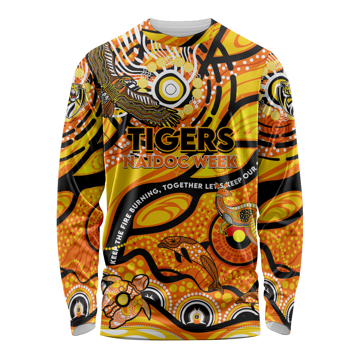Custom NAIDOC Week 2024 Tiger Long Sleeve Shirt Aboriginal Animals Keep The Fire Burning