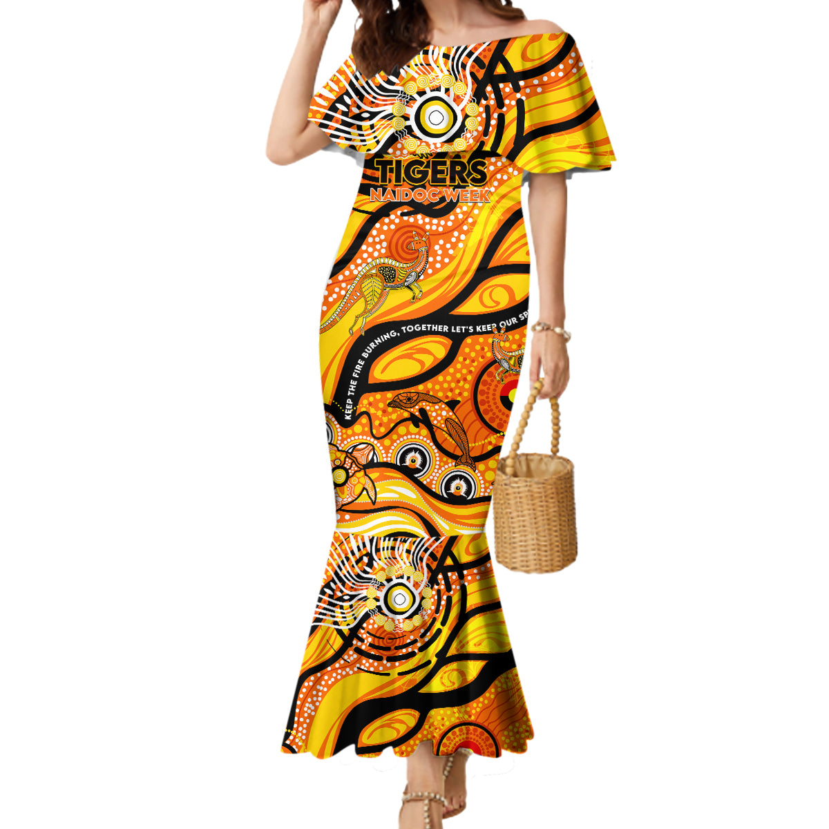 Custom NAIDOC Week 2024 Tiger Mermaid Dress Aboriginal Animals Keep The Fire Burning