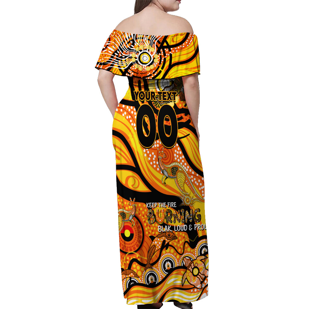 Custom NAIDOC Week 2024 Tiger Off Shoulder Maxi Dress Aboriginal Animals Keep The Fire Burning