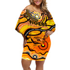 Custom NAIDOC Week 2024 Tiger Off Shoulder Short Dress Aboriginal Animals Keep The Fire Burning