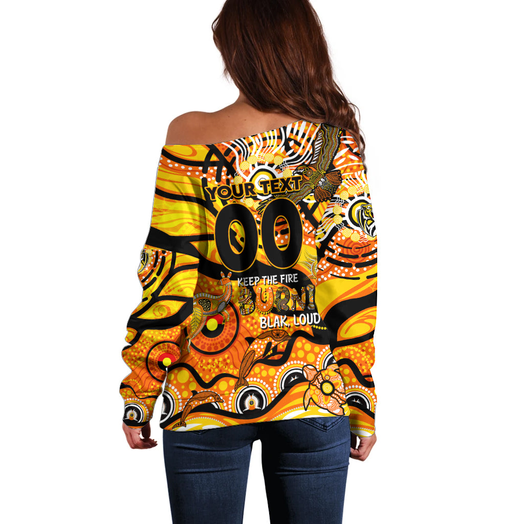 Custom NAIDOC Week 2024 Tiger Off Shoulder Sweater Aboriginal Animals Keep The Fire Burning