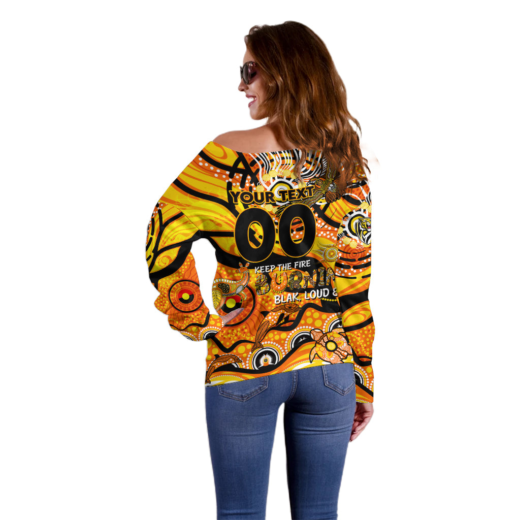 Custom NAIDOC Week 2024 Tiger Off Shoulder Sweater Aboriginal Animals Keep The Fire Burning