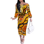 Custom NAIDOC Week 2024 Tiger Off The Shoulder Long Sleeve Dress Aboriginal Animals Keep The Fire Burning