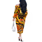 Custom NAIDOC Week 2024 Tiger Off The Shoulder Long Sleeve Dress Aboriginal Animals Keep The Fire Burning