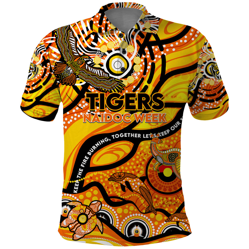 Custom NAIDOC Week 2024 Tiger Polo Shirt Aboriginal Animals Keep The Fire Burning
