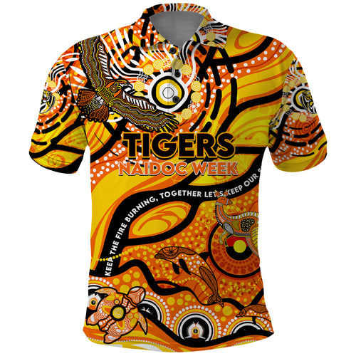 Custom NAIDOC Week 2024 Tiger Polo Shirt Aboriginal Animals Keep The Fire Burning