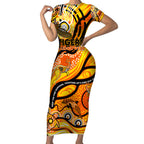 Custom NAIDOC Week 2024 Tiger Short Sleeve Bodycon Dress Aboriginal Animals Keep The Fire Burning