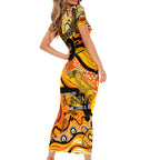 Custom NAIDOC Week 2024 Tiger Short Sleeve Bodycon Dress Aboriginal Animals Keep The Fire Burning