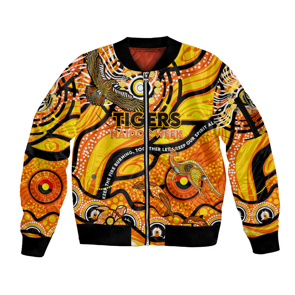 Custom NAIDOC Week 2024 Tiger Sleeve Zip Bomber Jacket Aboriginal Animals Keep The Fire Burning