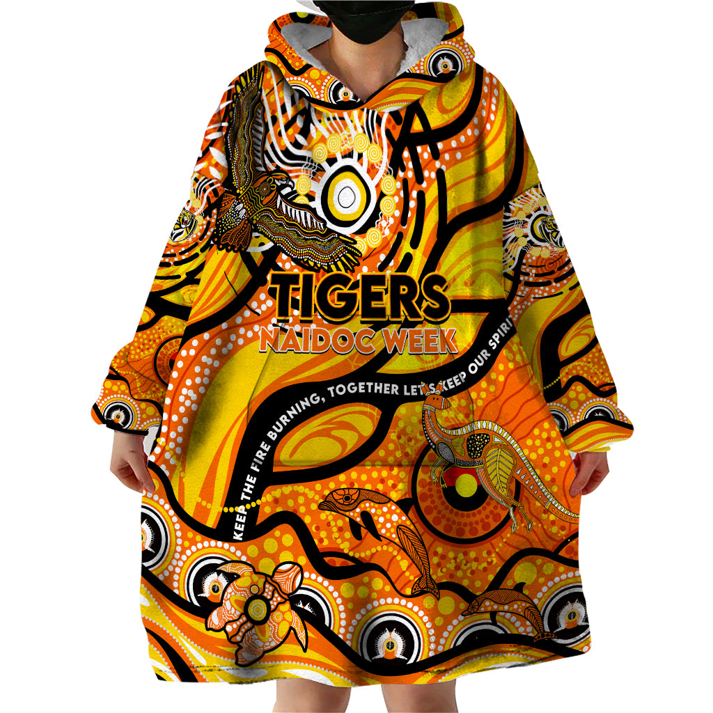 Custom NAIDOC Week 2024 Tiger Wearable Blanket Hoodie Aboriginal Animals Keep The Fire Burning