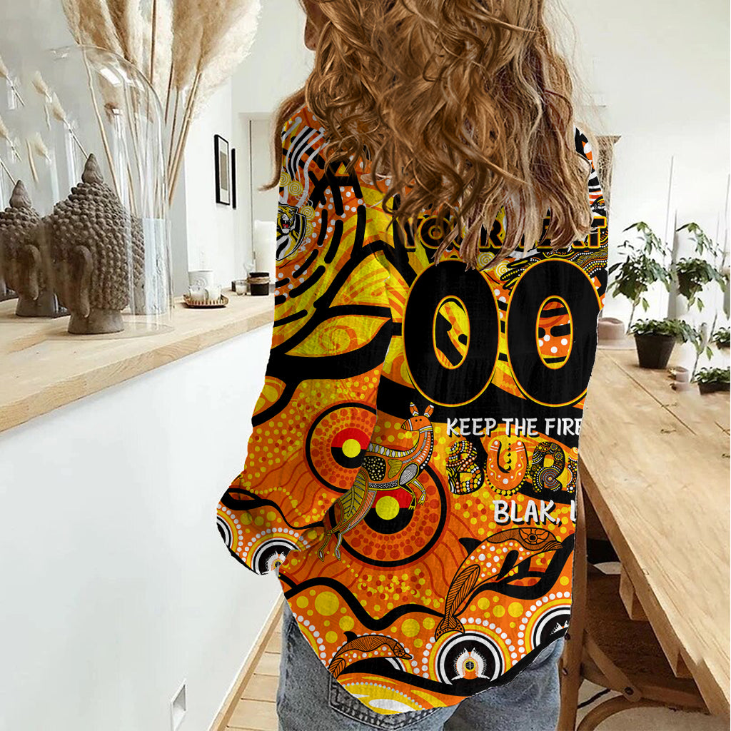 Custom NAIDOC Week 2024 Tiger Women Casual Shirt Aboriginal Animals Keep The Fire Burning