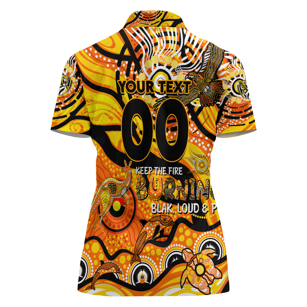 Custom NAIDOC Week 2024 Tiger Women Polo Shirt Aboriginal Animals Keep The Fire Burning