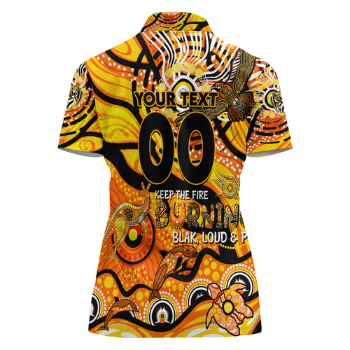 Custom NAIDOC Week 2024 Tiger Women Polo Shirt Aboriginal Animals Keep The Fire Burning