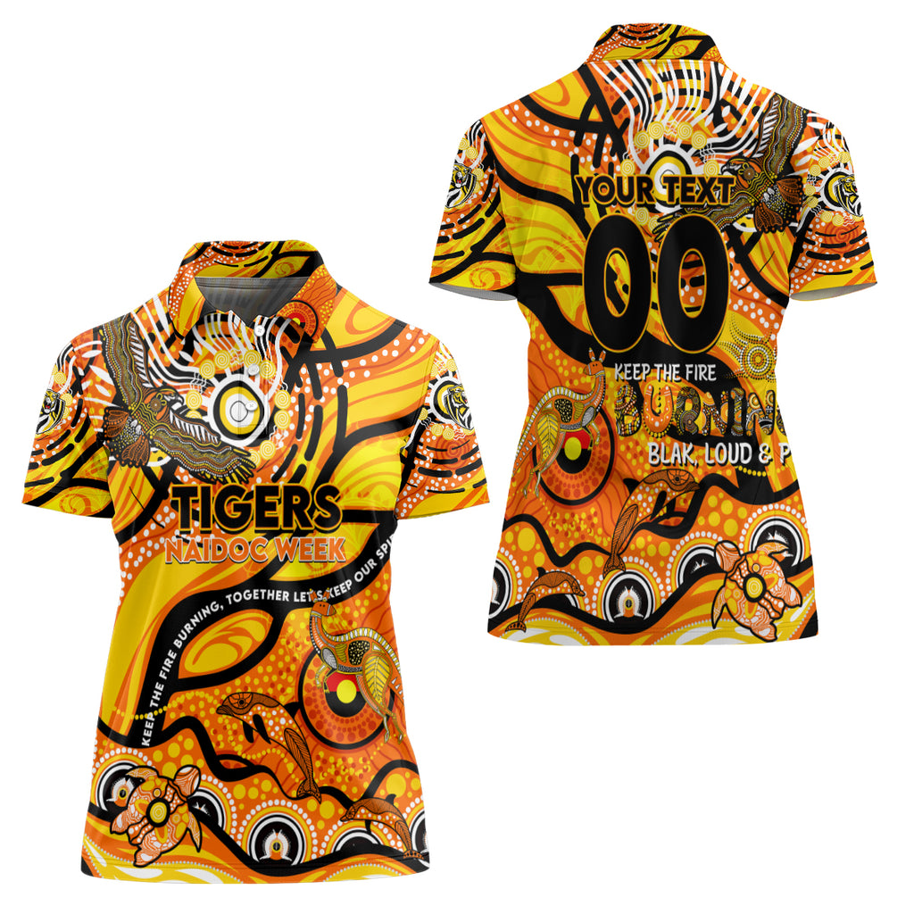 Custom NAIDOC Week 2024 Tiger Women Polo Shirt Aboriginal Animals Keep The Fire Burning