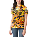 Custom NAIDOC Week 2024 Tiger Women Polo Shirt Aboriginal Animals Keep The Fire Burning