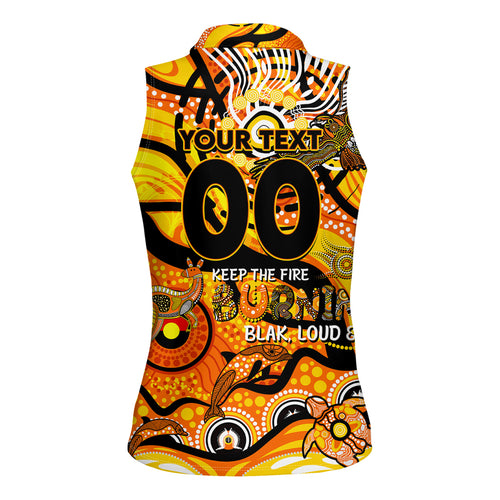 Custom NAIDOC Week 2024 Tiger Women Sleeveless Polo Shirt Aboriginal Animals Keep The Fire Burning