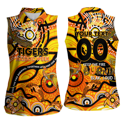 Custom NAIDOC Week 2024 Tiger Women Sleeveless Polo Shirt Aboriginal Animals Keep The Fire Burning