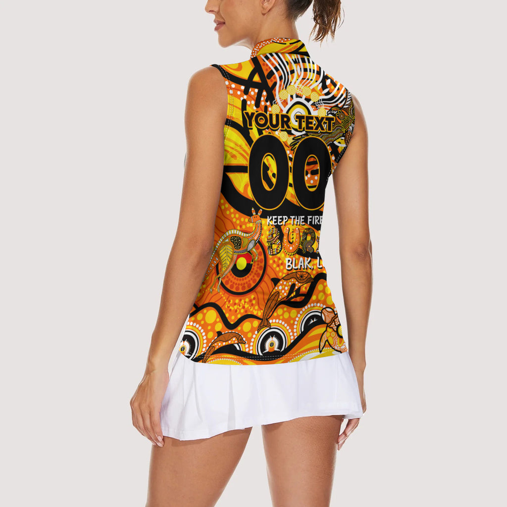 Custom NAIDOC Week 2024 Tiger Women Sleeveless Polo Shirt Aboriginal Animals Keep The Fire Burning