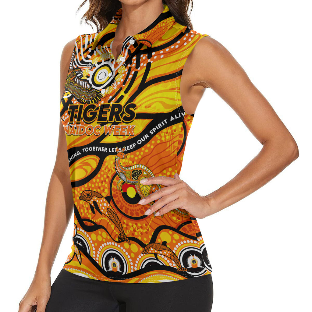 Custom NAIDOC Week 2024 Tiger Women Sleeveless Polo Shirt Aboriginal Animals Keep The Fire Burning