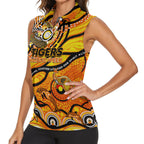 Custom NAIDOC Week 2024 Tiger Women Sleeveless Polo Shirt Aboriginal Animals Keep The Fire Burning
