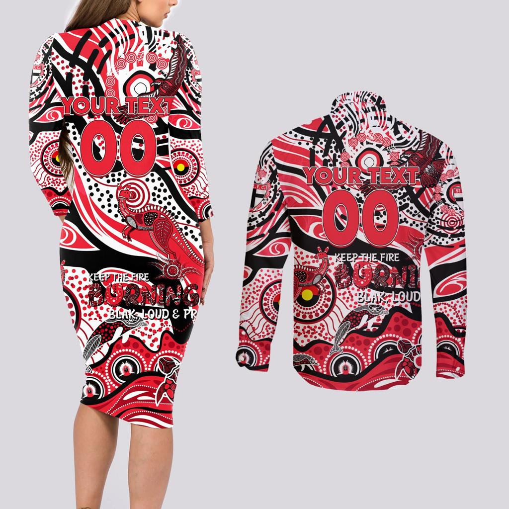 Custom NAIDOC Week 2024 Saints Couples Matching Long Sleeve Bodycon Dress and Long Sleeve Button Shirt Aboriginal Animals Keep The Fire Burning