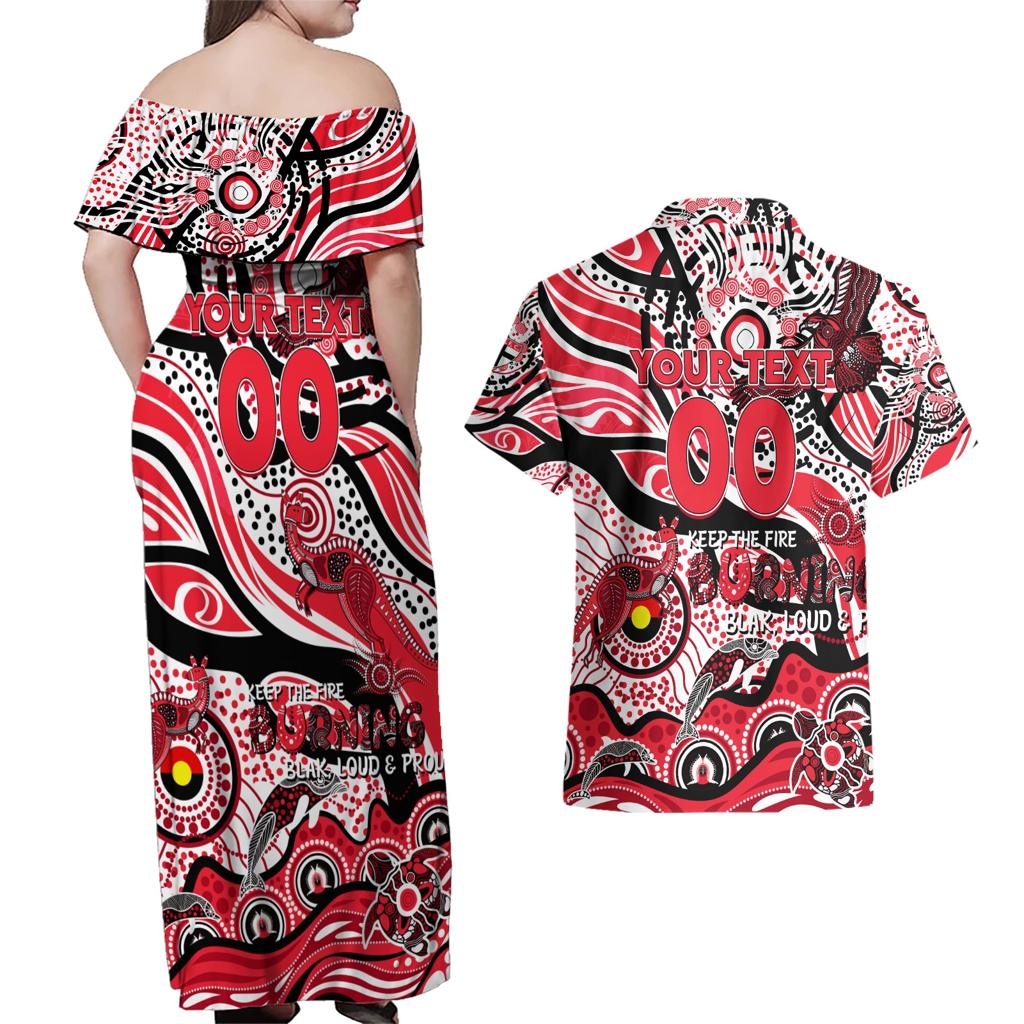 Custom NAIDOC Week 2024 Saints Couples Matching Off Shoulder Maxi Dress and Hawaiian Shirt Aboriginal Animals Keep The Fire Burning