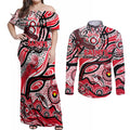 Custom NAIDOC Week 2024 Saints Couples Matching Off Shoulder Maxi Dress and Long Sleeve Button Shirt Aboriginal Animals Keep The Fire Burning