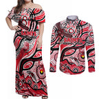Custom NAIDOC Week 2024 Saints Couples Matching Off Shoulder Maxi Dress and Long Sleeve Button Shirt Aboriginal Animals Keep The Fire Burning