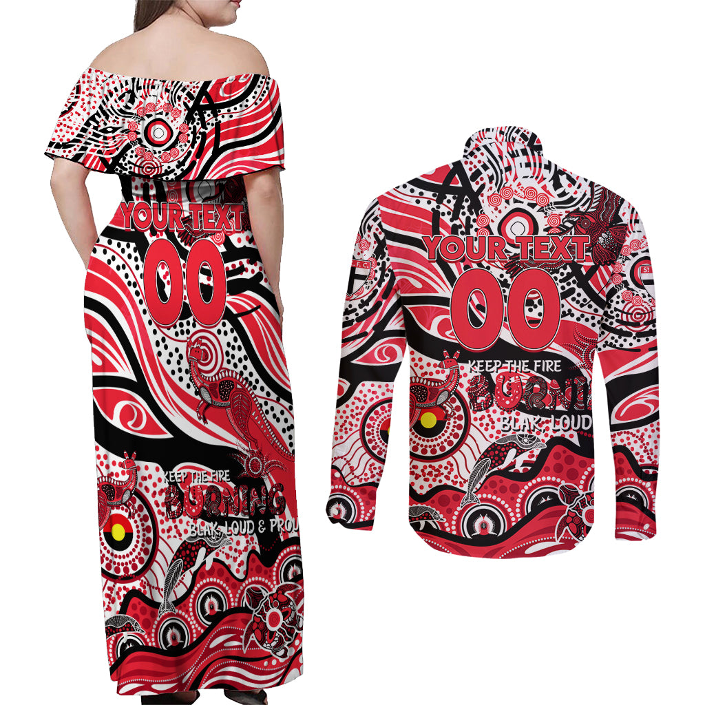 Custom NAIDOC Week 2024 Saints Couples Matching Off Shoulder Maxi Dress and Long Sleeve Button Shirt Aboriginal Animals Keep The Fire Burning