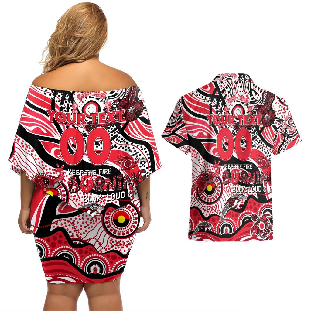 Custom NAIDOC Week 2024 Saints Couples Matching Off Shoulder Short Dress and Hawaiian Shirt Aboriginal Animals Keep The Fire Burning