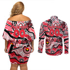 Custom NAIDOC Week 2024 Saints Couples Matching Off Shoulder Short Dress and Long Sleeve Button Shirt Aboriginal Animals Keep The Fire Burning
