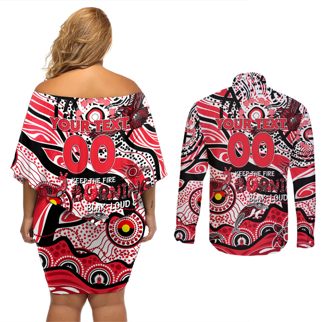 Custom NAIDOC Week 2024 Saints Couples Matching Off Shoulder Short Dress and Long Sleeve Button Shirt Aboriginal Animals Keep The Fire Burning