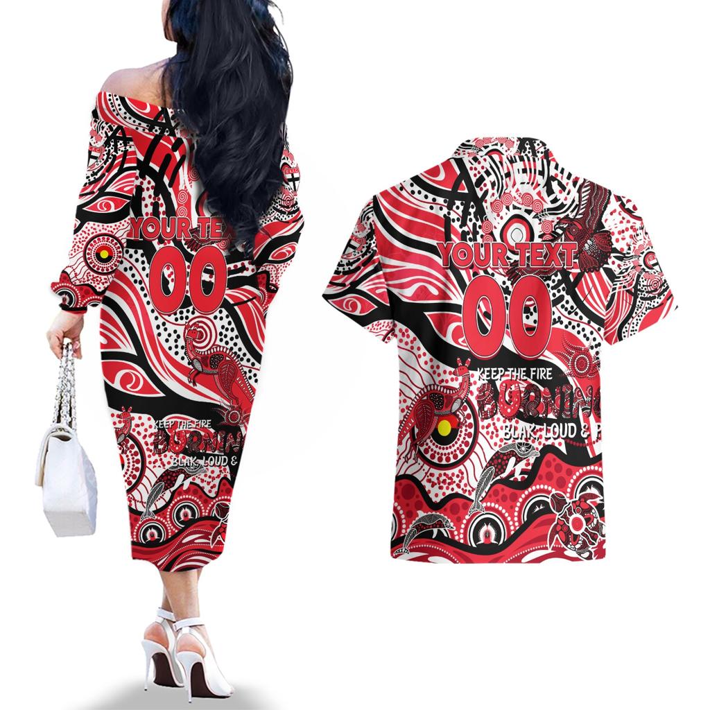 Custom NAIDOC Week 2024 Saints Couples Matching Off The Shoulder Long Sleeve Dress and Hawaiian Shirt Aboriginal Animals Keep The Fire Burning