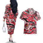 Custom NAIDOC Week 2024 Saints Couples Matching Off The Shoulder Long Sleeve Dress and Hawaiian Shirt Aboriginal Animals Keep The Fire Burning