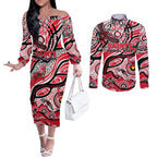 Custom NAIDOC Week 2024 Saints Couples Matching Off The Shoulder Long Sleeve Dress and Long Sleeve Button Shirt Aboriginal Animals Keep The Fire Burning