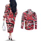 Custom NAIDOC Week 2024 Saints Couples Matching Off The Shoulder Long Sleeve Dress and Long Sleeve Button Shirt Aboriginal Animals Keep The Fire Burning